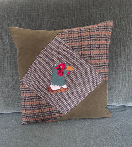 Bespoke Handmade embroidered tweed cushion