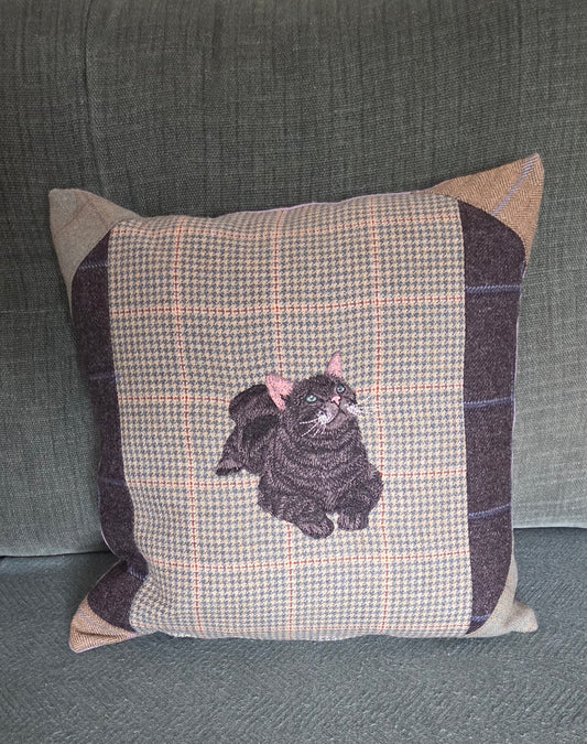 Bespoke embroidered handmade tweed cushions
