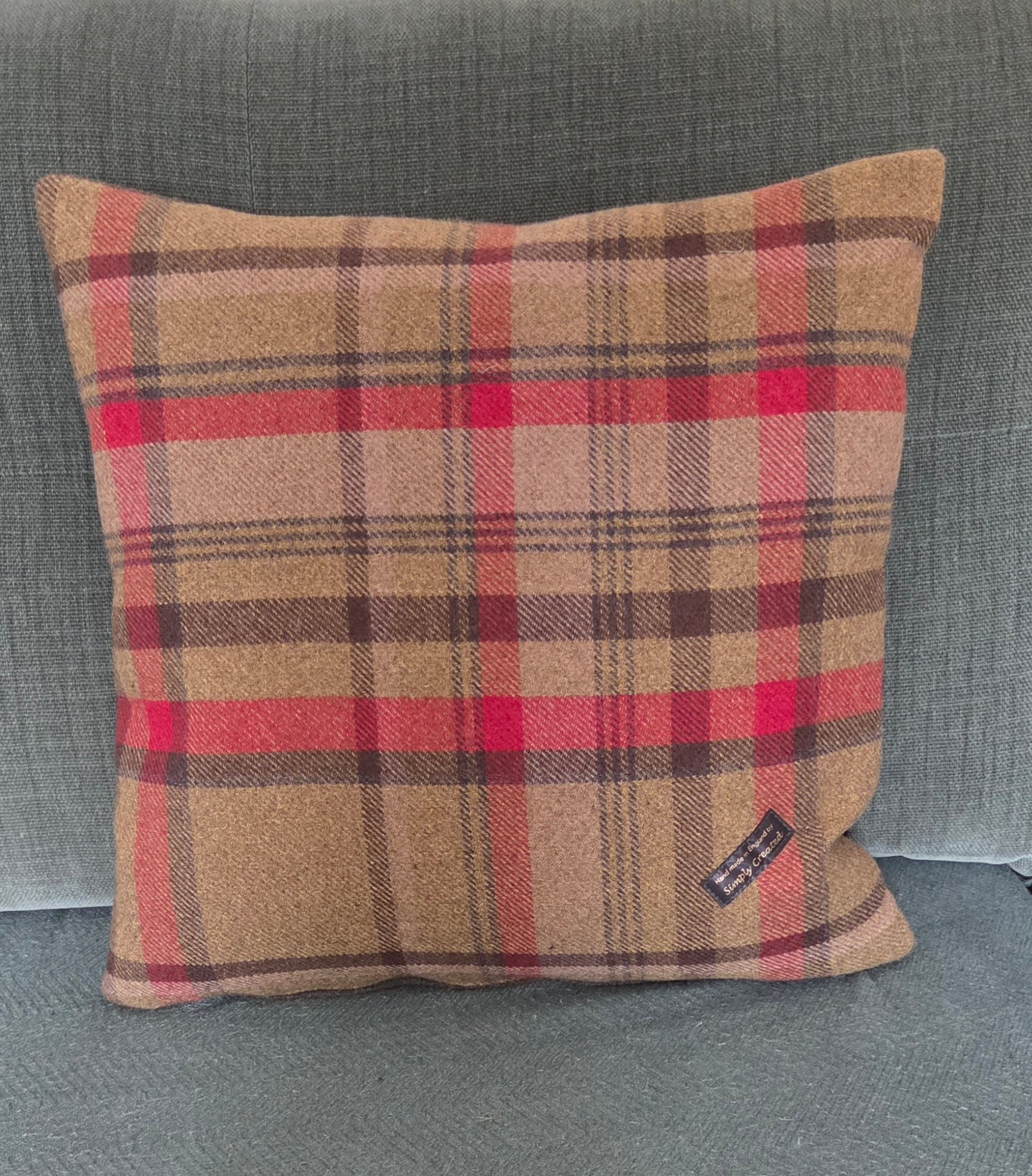 Bespoke Handmade embroidered tweed cushion with Highland cow image