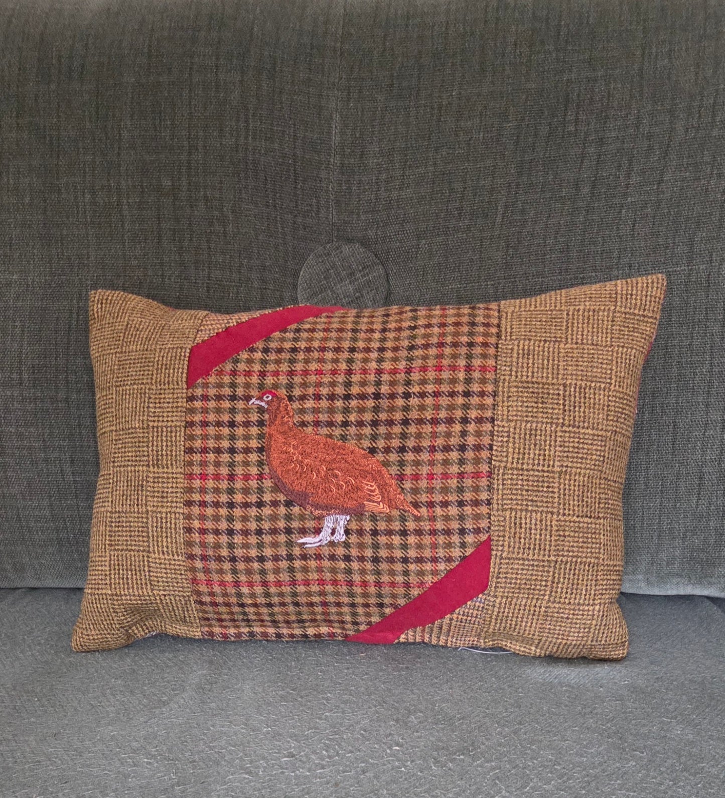 Bespoke Handmade embroidered tweed cushion