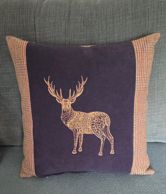 Bespoke embroidered handmade tweed cushion