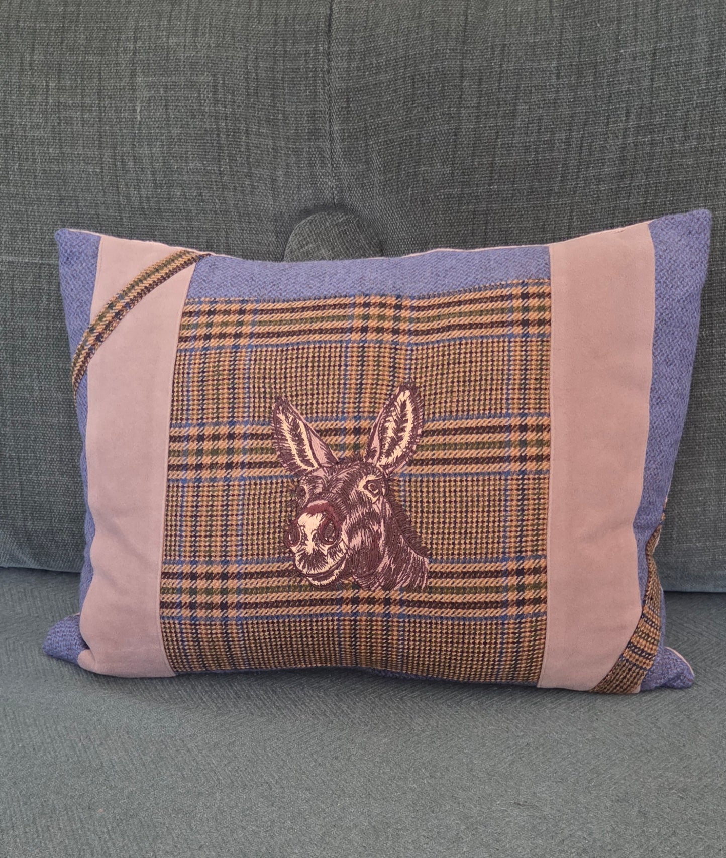 Donkey Bespoke handmade embroidered tweed cushion