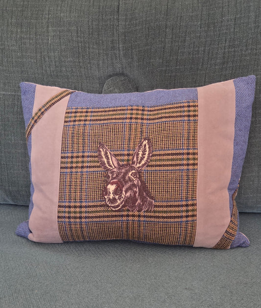Donkey Bespoke handmade embroidered tweed cushion