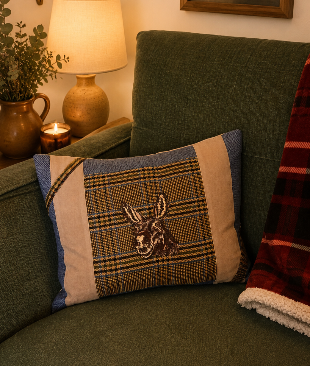 Donkey Bespoke handmade embroidered tweed cushion