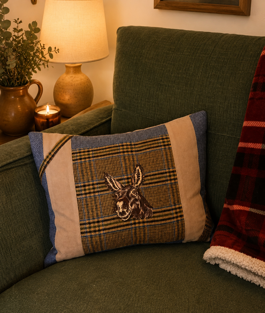 Donkey Bespoke handmade embroidered tweed cushion