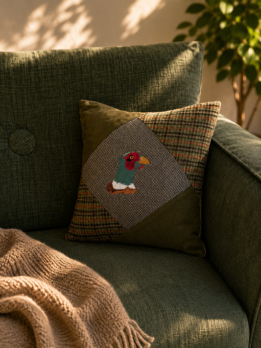 Bespoke Handmade embroidered tweed cushion