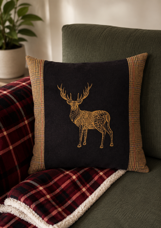 Bespoke embroidered handmade tweed cushion