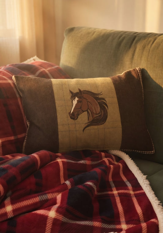 Horse bespoke handmade embroidered tweed cushions
